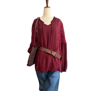 Boho Lace Panel Peasant Top Plus Size
18/20W Burgundy Balloon Sleeve‎ Piratecore